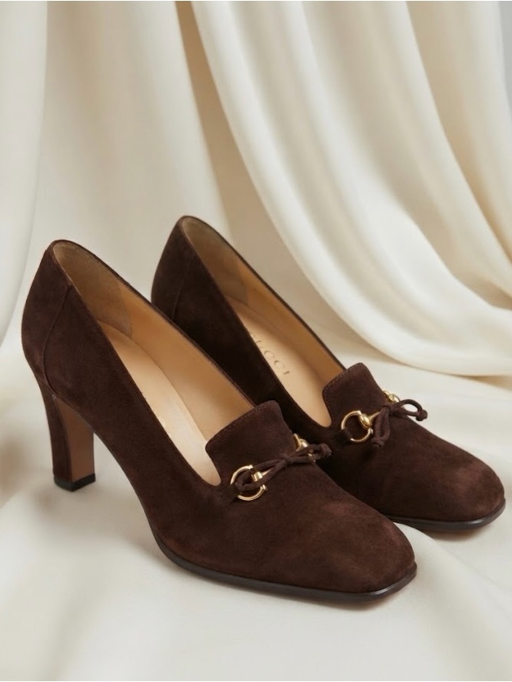 🤎 GUCCI VINTAGE BROWN SUEDE HORSEBIT BUCKLE PUMPS HEELS AS IS US 7.5